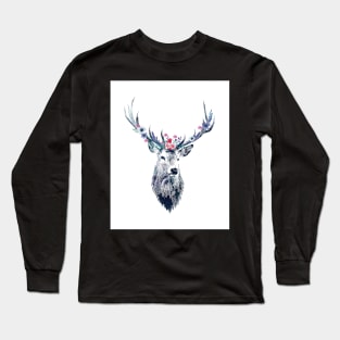 Pointillism (dotty) Deer with flower crown Long Sleeve T-Shirt